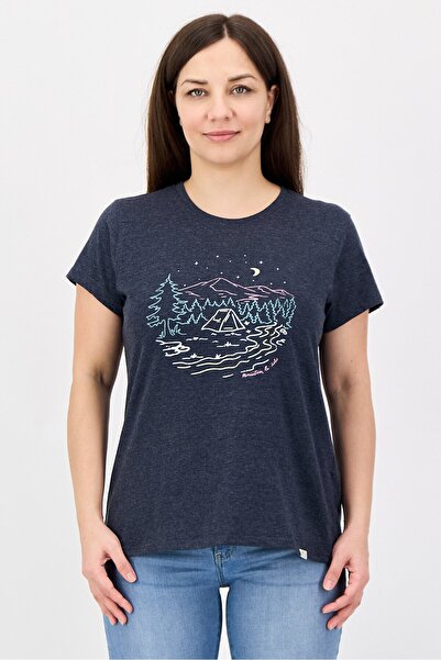 Mountain And Isles Women Crew Neck Short Sleeve Graphic T-Shirt, Heather Navy