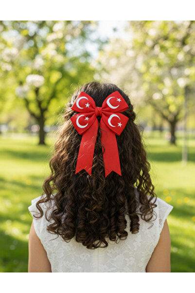 MutluBiDünya Kız Çocuk Bayraklı Okul Tokası Ayyıldızlı Toka 23 Nisan Tokası T...