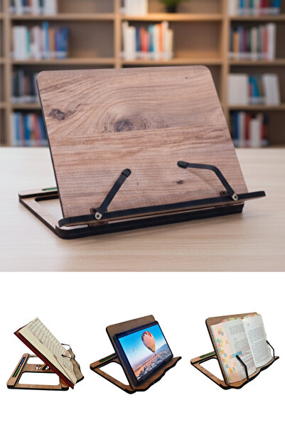 ZV Tasarım Atölyesi Ahşap Kitap Okuma Standı Tablet Tutucu Kuran Rahlesi Sade...
