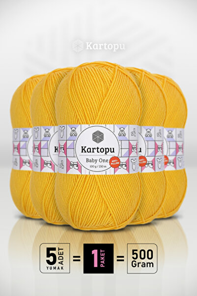 Kartopu Baby One - Koyu Sarı K154 - 5'li Paket - 100gr/250m - Bebek İpi - Ant...