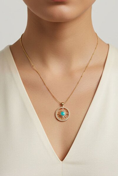 BHR AKSESUAR Gold Zircon Stone Sun Pendant (45 cm)