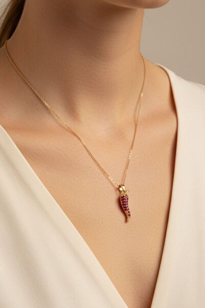 BHR AKSESUAR Gold Zircon Stone Pepper Necklace (45 cm)