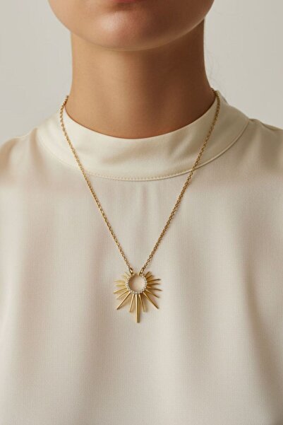 BHR AKSESUAR Gold Zircon Stone Sun Pendant (45 cm)