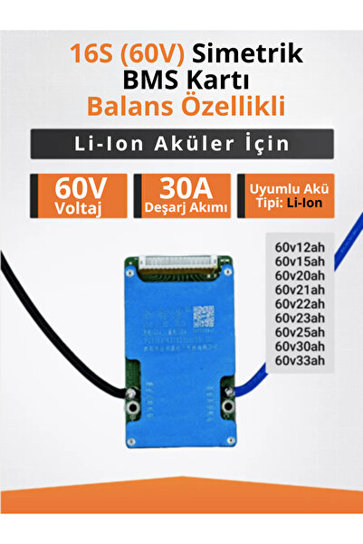 RoboPazar BMS 16S 60V 30A Li-Ion Batarya Koruma ve Balans Kartı (DIY Uyumlu)