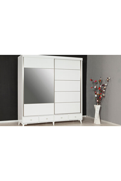 CaddeYıldız Plane Sürgülü Gardrop - Çekmeceli Beyaz