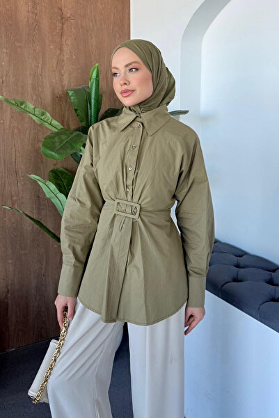 Hazamoda قميص بوبلين بمشبك إغلاق بلون النعناع