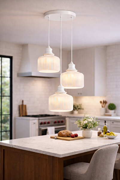 Limon 3D Desing 3lü Sarkıt Vintage Avize Modern Mutfak Yemek Masası Salon Pin...