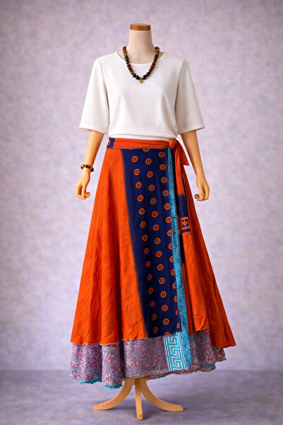 Bohoyasam Nepal Kadın Çift Taraflı İpek Etek – Bohem Desenli, Bağlamalı Model...