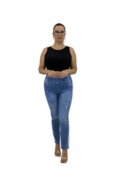 ZANESSI Plus Size Denim High Waist Tight-Fitting Women's Trousers with Stone ...