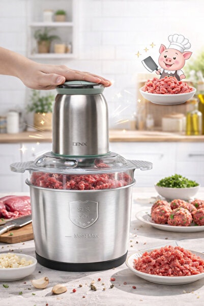 Denx Electric meat and vegetable chopper, stainless steel, 2 liters – multi-p...
