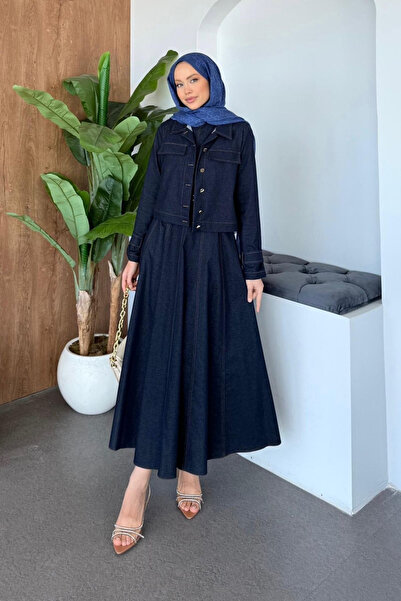 Hazamoda Jacketed Denim Dress Navy Blue