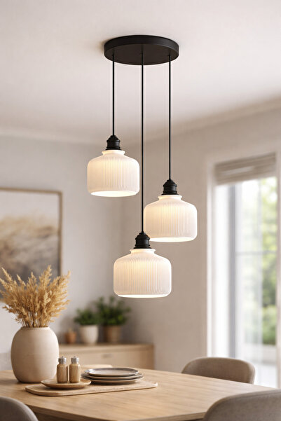 Limon 3D Desing 3lü Sarkıt Vintage Avize Modern Mutfak Yemek Masası Salon Pin...