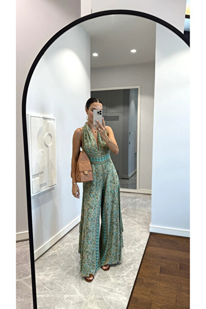 elite aura collectıon Premium Hint İpeği Sırt Dekolteli Bohem Maxi Tulum