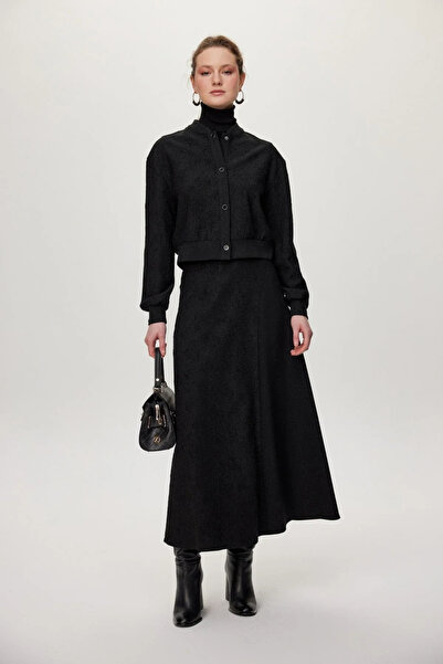 Zühre Jakar Desenli Ceket Etek Ikili Siyah Takım 1681