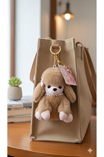 Şirin İnci Kolyeli ve Kurdeleli Peluş Kaniş Köpek Anahtarlık - 3 Renk Seçenek...