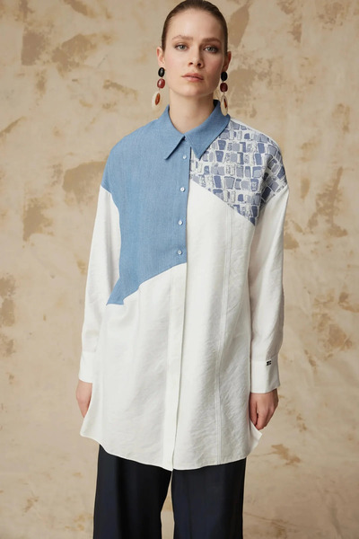 Zühre Denim Detailed Ecru Tunic 1634