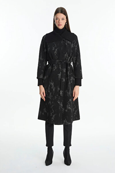 Zühre Yaka Detaylı Kuşaklı Siyah Hırka HR-0028