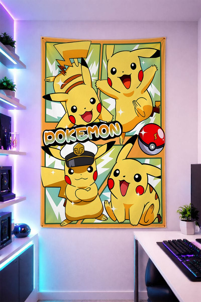 Reyhani Pikachu-1 Patterned Vertical Wall Cloth Brilliant Quality Fabric Room...