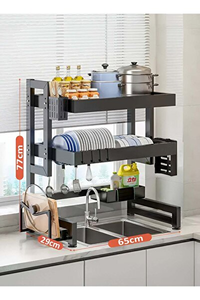 M SMART 2-Tier Over Sink Dish Drying Rack, Over Sink Plate and Cup with Cutle...