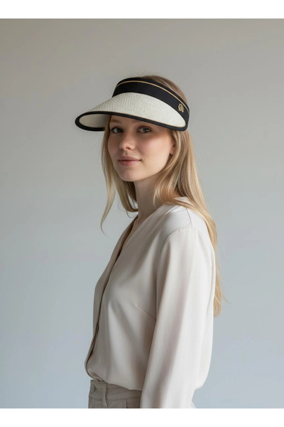 Gullfoss Beige Straw Patterned Visor Adjustable Visor Hat