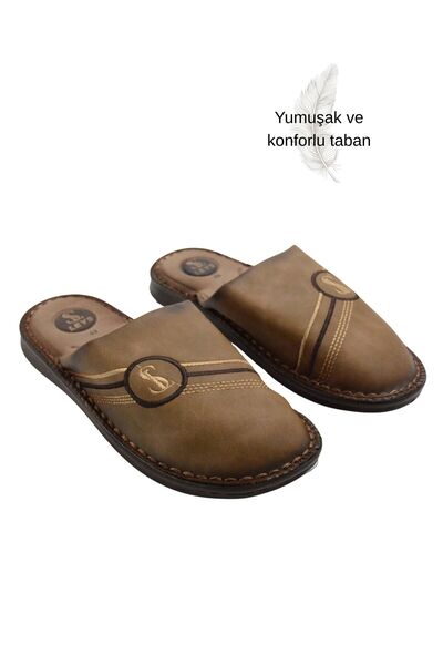 BGL Men's Tan Orthopedic Home Slippers – Embroidered Casual Home Slippers