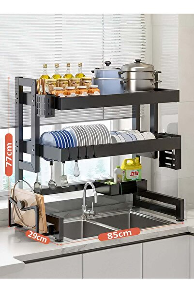 M SMART 2-Tier Over Sink Dish Drying Rack, Over Sink Plate and Cup with Cutle...