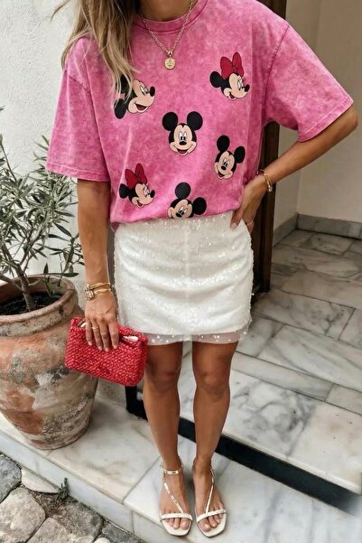 Noi Belis Washable Oversize Knitted T-Shirt with Print Detail Ss26Ts0011