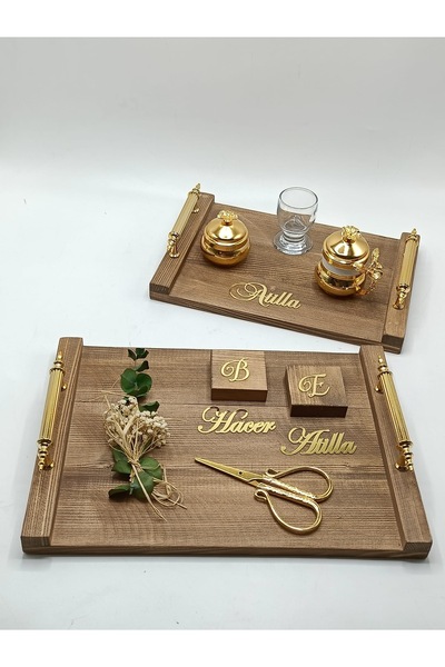 ZEKAAVM Ahşap tepsi seti kız isteme söz nişan isteme tepsisi