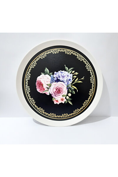 renkli çiçekler Tea Tray 36 cm Round Floral Patterned Plastic Tea Tray Presen...