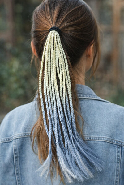 TUTU DESİGN Yellow Gray Ombre Braided Hair Accessory Elastic Snap on Colorful...