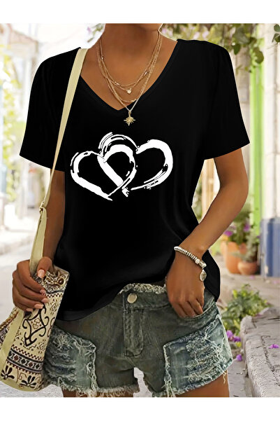 mercoledi Mix Printed Women's Sleeveless V-Neck Relaxed Fit T-Shirt