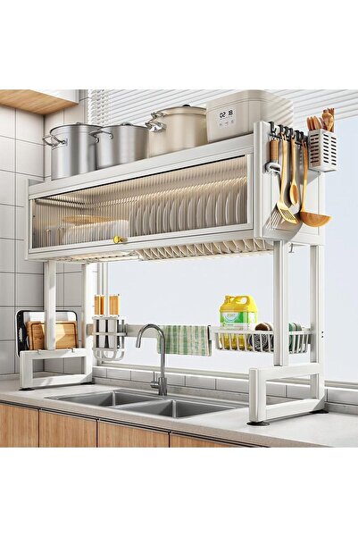 Taimi رف تجفيف أطباق بثلاث طبقات يُعلق فوق حوض المطبخ، منظم موفر للمساحة مع غ...