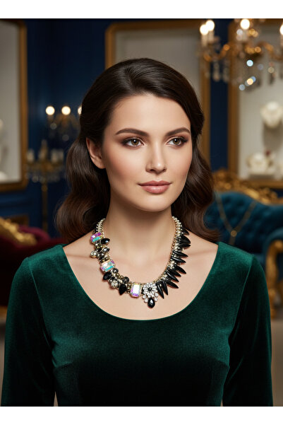 Moda Accessories Modern Design Black Stone Large Necklace – Stylish and Glamo...