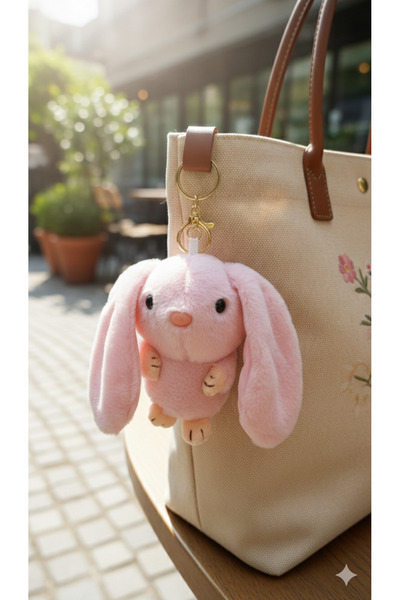 Şirin Uzun Kulaklı Sevimli Peluş Tavşan Anahtarlık - 3 Renk Seçeneği ile Çant...