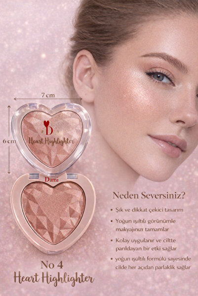 Dami Beauty Kalpli Highlighter 3D Elmas Dokulu Yoğun Parlaklık Veren Aydınlat...