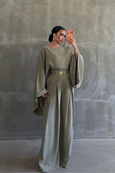 Ekim Store Linen Bat Sleeve Casual Blouse Trousers Set