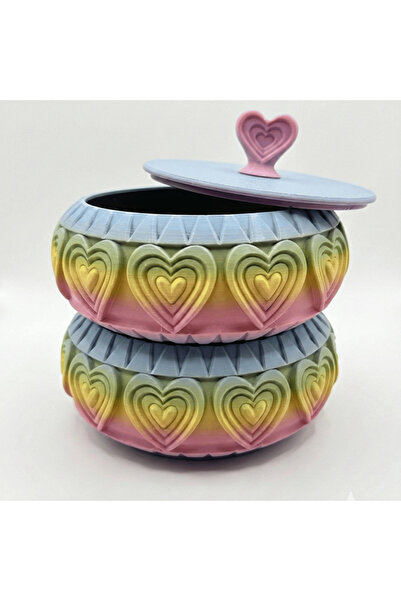 Atatuğ Hediyelik Two-Layer Heart Pattern Rainbow Jewelry and Storage Box - Co...