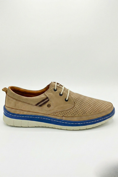 Ekonomik Ayakkabı Men's Beige Perforated Lace-Up Casual Shoes – Breathable, F...