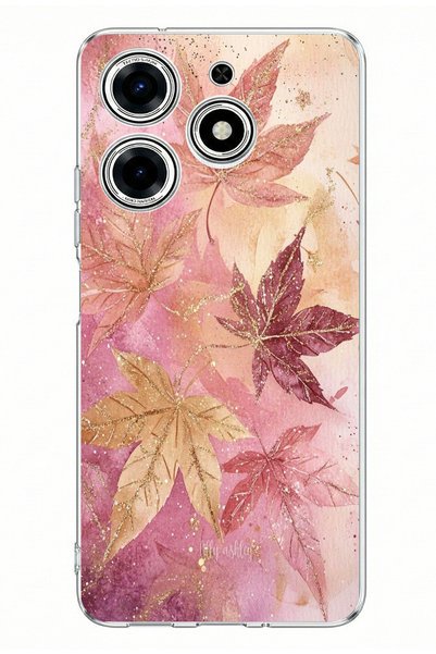 TechTree Tecno Spark 10 Pro Compatible Pink and Burgundy Leaf Print Silicone ...