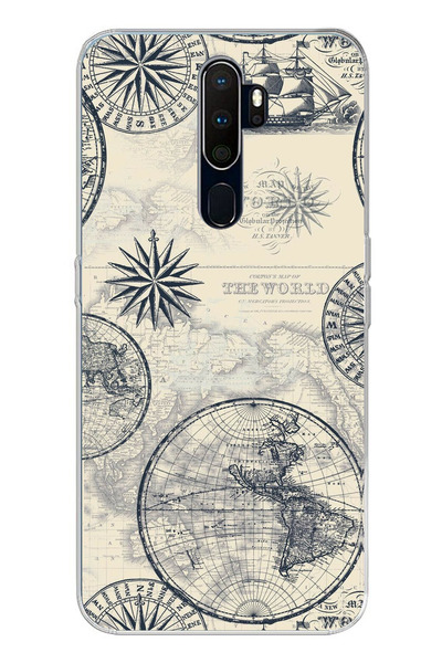 TechTree حافظة سيليكون مطبوعة بخريطة العالم والبوصلة متوافقة مع هاتف اوبو A5/...