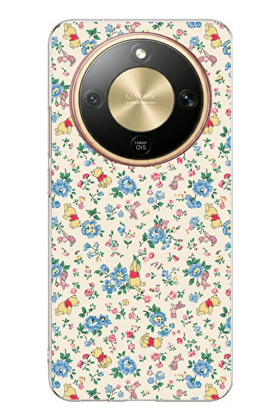 TechTree حافظة سيليكون مطبوعة عليها الدب ويني بوه والزهور متوافقة مع هاتف Hon...