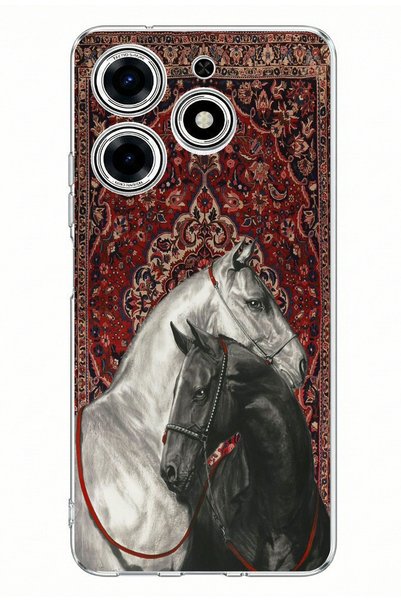 TechTree Tecno Spark 10 Pro Compatible Traditional Carpet Motif Black and Whi...