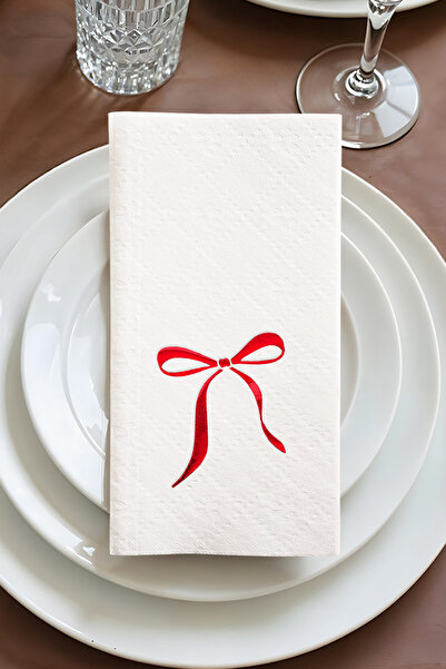 Story مناديل ورقية بيضاء اللون مقاس 20×40 سم مع نمط شريط من الفويل الأحمر، عب...