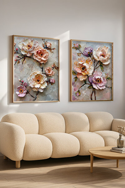 STARYUNA Wooden Framed Pastel Peony Flowers Double Painting Set Yuna550