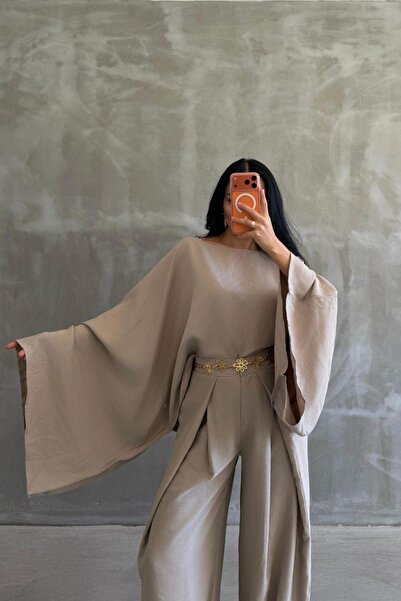 Ekim Store Linen Bat Sleeve Casual Blouse Trousers Set