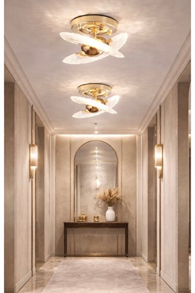 Buiva Luxury Crystal Plafonyer Avize Gold Sarı Power Ledli Hol Antre Avize