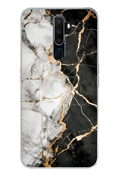 TechTree حافظة سيليكون مطبوعة بالرخام الأسود والأبيض متوافقة مع هاتف أوبو A5/...