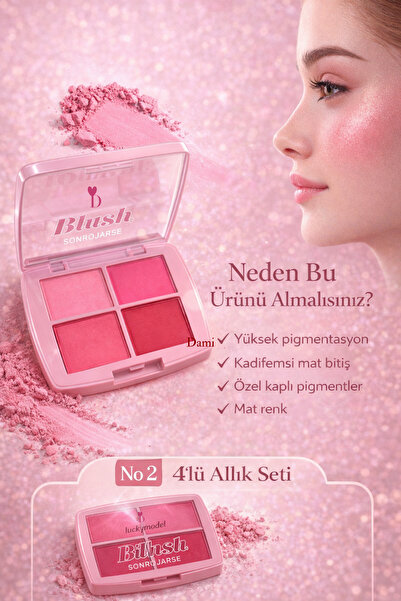 Dami Beauty 02 4'lü Allık Seti - Kadifemsi Mat Bitişli Yüksek Pigmentli Pembe...