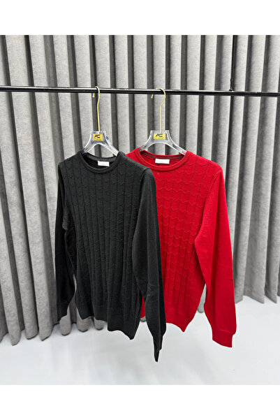 Avni Ceylan Men's Premium Patterned Wool Knitwear Sweater