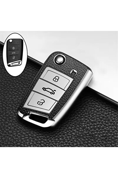 emii auto spare parts غطاء مفتاح فولكس فاجن سيات سكودا من الجلد باللون الرماد...